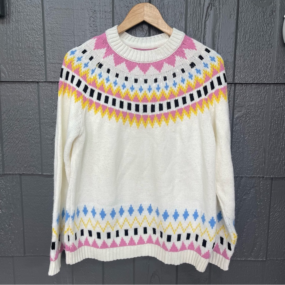 ASOS DESIGN ski pattern fairisle jumper crewneck cream pink yellow sweater - Picture 5 of 12